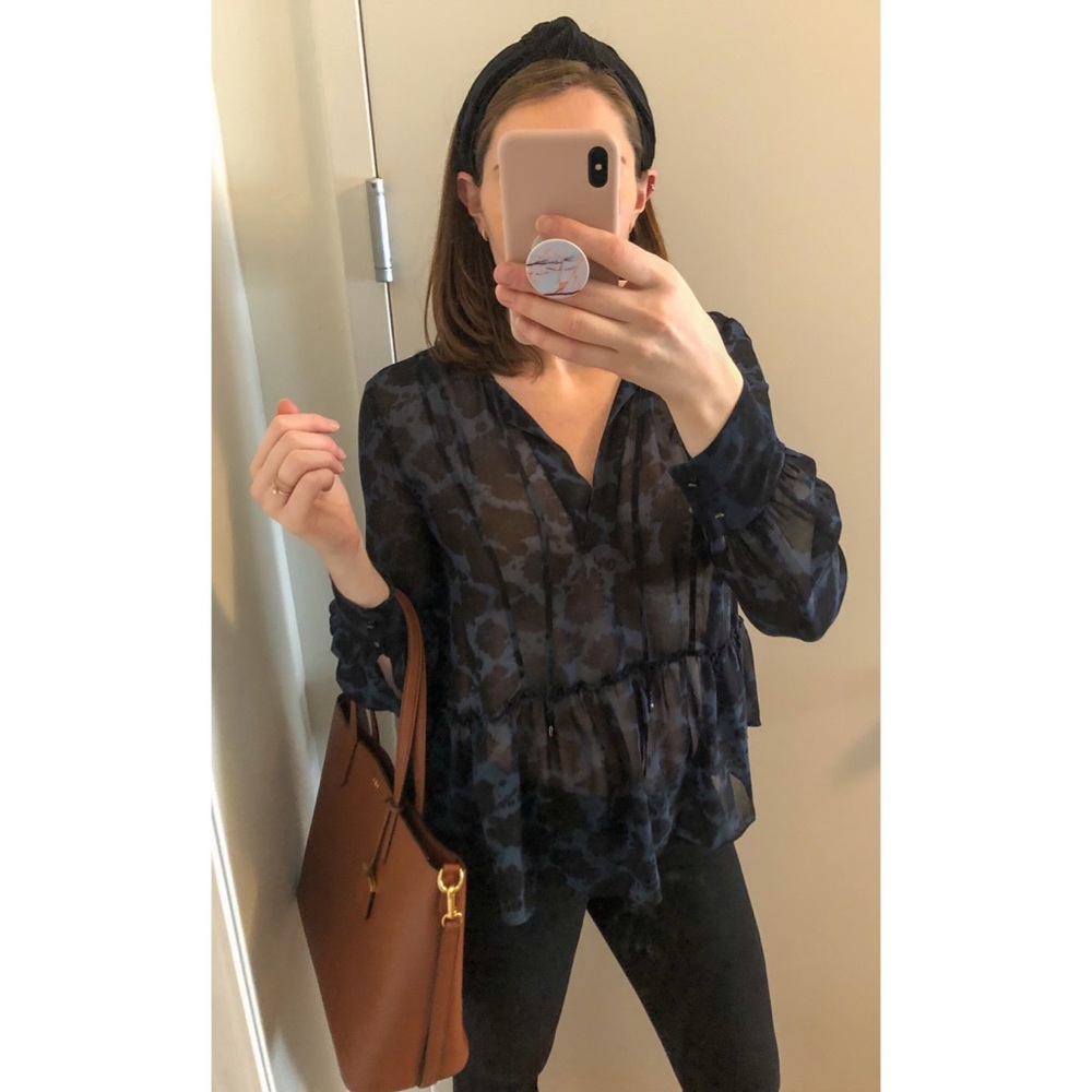 Rachel Roy Sheer Peplum Blouse size M